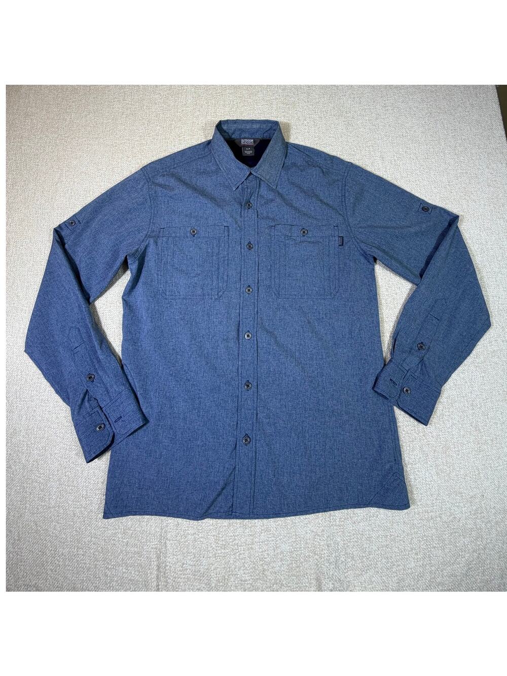 Outdoor Research Wayward Men Small Blue Long Sleeve Hiking Travel Shirt Outdoor
